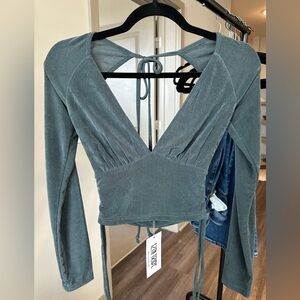 12th Tribe Teal Long Sleeve Blouse